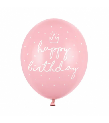Box balonowy ROCZEK + IMIĘ - jasny różowy + 1 różowa + serca jasnoróżowe + happy birthday
