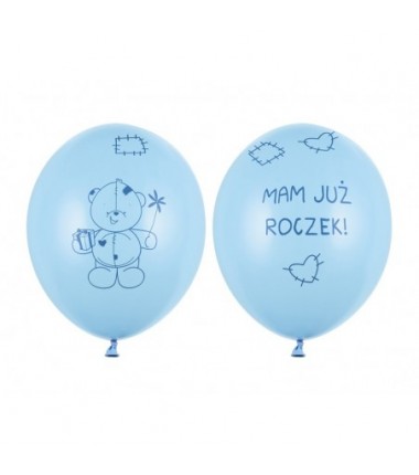 Box balonowy ROCZEK + IMIĘ - jasny niebieski + 1 niebieska ze złotą koroną + mam już roczek