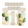 Box balonowy ROCZEK + IMIĘ - boho - oliwka + 1 kremowa + żyrafa