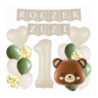 Box balonowy ROCZEK + IMIĘ - boho - oliwka + 1 kremowa + miś