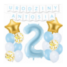 Box balonowy URODZINY + IMIĘ - jasny niebieski + 2 niebieska + gwiazdki złote