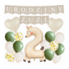 Box balonowy URODZINY + IMIĘ - boho - oliwka + 2 sarenka + serca kremowe