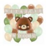 Box balonowy WITAJCIE W DOMU kraft - miś głowa +balony zielone