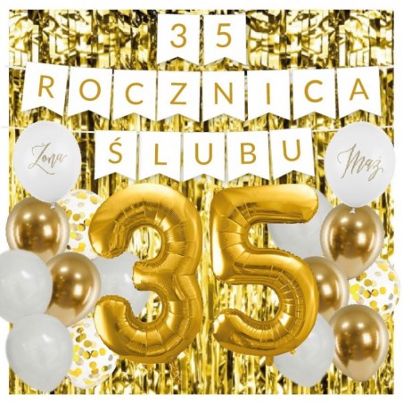 Zestaw balonów na 35 ROCZNICĘ ŚLUBU - baner i złote cyfry