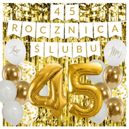 Zestaw balonów na 45 ROCZNICĘ ŚLUBU - baner i złote cyfry