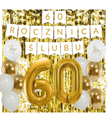 Zestaw balonów na 60 ROCZNICĘ ŚLUBU - baner i złote cyfry