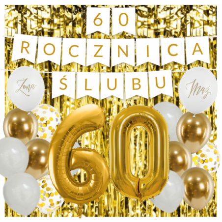 Zestaw balonów na 60 ROCZNICĘ ŚLUBU - baner i złote cyfry