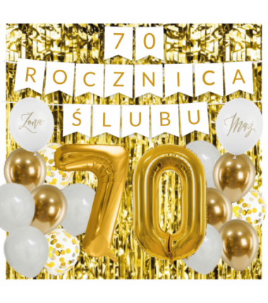 Zestaw balonów na 70 ROCZNICĘ ŚLUBU - baner i złote cyfry