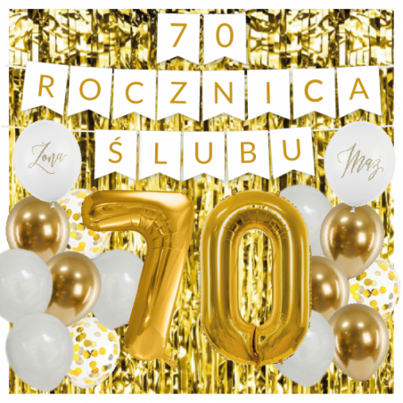 Zestaw balonów na 70 ROCZNICĘ ŚLUBU - baner i złote cyfry