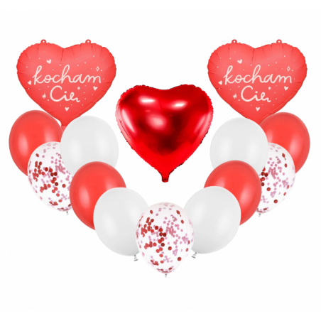 Zestaw balonów KOCHAM CIĘ z białymi mix - 14 sztuk