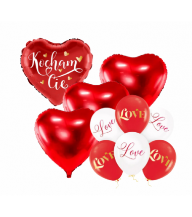 Zestaw balonów KOCHAM CIĘ + 3 serca czerwone + balony LOVE - 10 sztuk