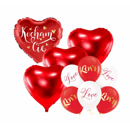 Zestaw balonów KOCHAM CIĘ + 3 serca czerwone + balony LOVE - 10 sztuk