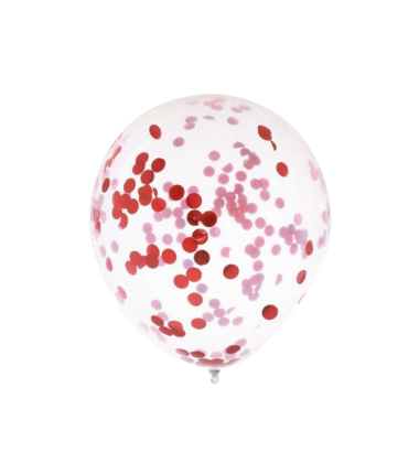 Balony mix czerwone + konfetti 30 cm - 10 sztuk