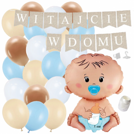 Box balonowy WITAJCIE W DOMU kraft - bobas chłopiec + balony niebieskie