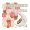 Box balonowy WITAJCIE W DOMU kraft - księżyc + balony różowe