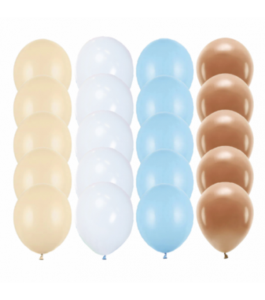 Zestaw balony niebieskie 20x - alabaster misty blue mocca