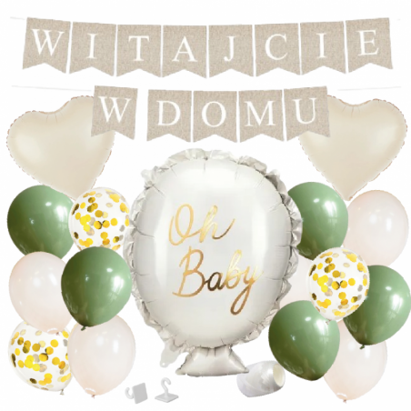 Box balonowy WITAJCIE W DOMU - boho - oliwka + OH BABY
