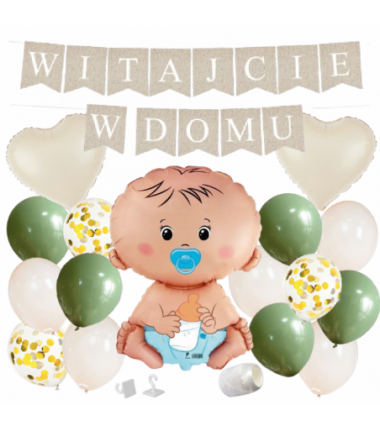Box balonowy WITAJCIE W DOMU - boho - oliwka + bobas chłopiec