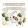 Box balonowy WITAJCIE W DOMU - boho - oliwka + księżyc różowy miś