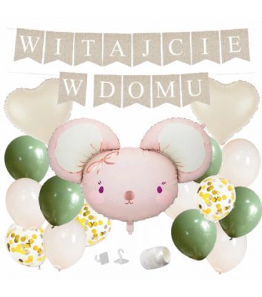 Box balonowy WITAJCIE W DOMU - boho - oliwka + myszka