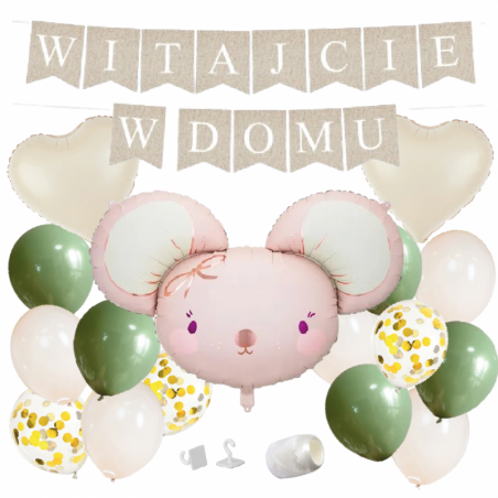 Box balonowy WITAJCIE W DOMU - boho - oliwka + myszka