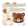 Box balonowy WITAJCIE W DOMU kraft - miś głowa + balony brązowe