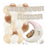 Box balonowy WITAJCIE W DOMU kraft - księżyc różowy + balony brązowe
