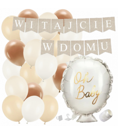 Box balonowy WITAJCIE W DOMU kraft - oh baby + balony brązowe