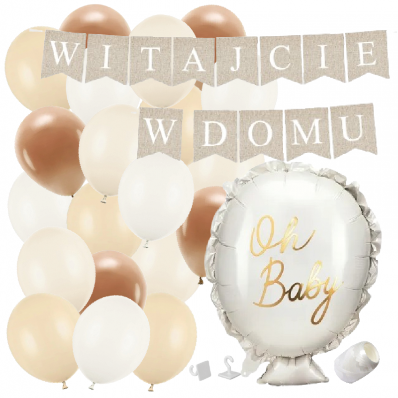 Box balonowy WITAJCIE W DOMU kraft - oh baby + balony brązowe