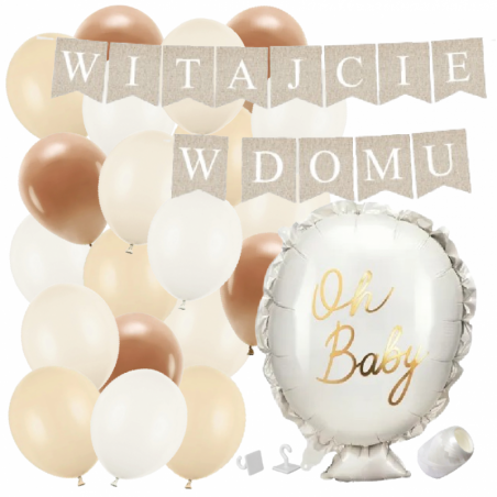 Box balonowy WITAJCIE W DOMU kraft - oh baby + balony brązowe