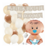 Box balonowy WITAJCIE W DOMU kraft - bobas niebieski + balony brązowe
