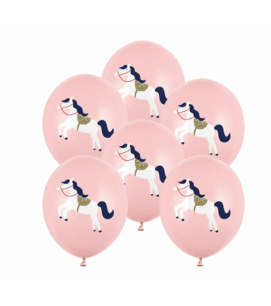 Balony nadruk Konik Pastel Pale Pink - 6 sztuk