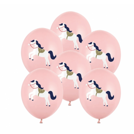 Balony nadruk Konik Pastel Pale Pink - 6 sztuk