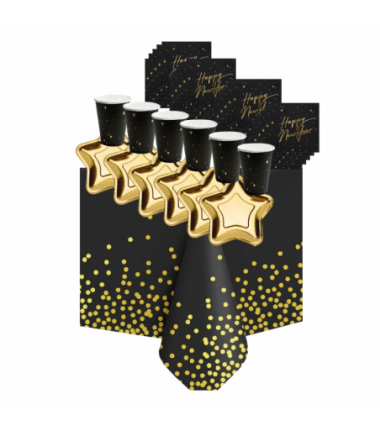 SYLWESTER - dekoracja czarno-złota na stół z obrusem