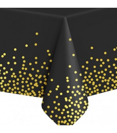 SYLWESTER - dekoracja czarno-złota na stół z obrusem