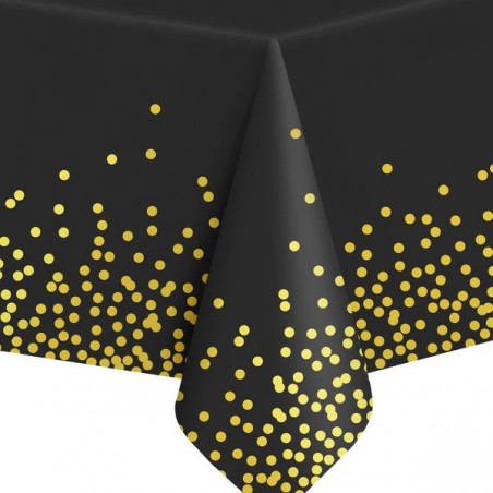 SYLWESTER - dekoracja czarno-złota na stół z obrusem