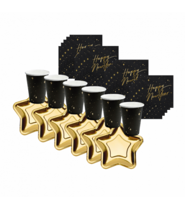 SYLWESTER - dekoracja czarno-złota na stół