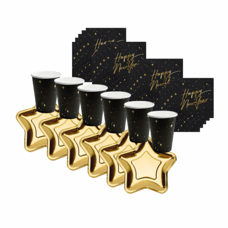 SYLWESTER - dekoracja czarno-złota na stół