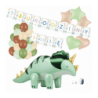 Zestaw balonów DINOZAUR ZIELONY + Girlanda ? URODZINY + IMIĘ (3 gwiazdki, 2 serca)