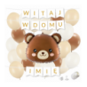 Box balonowy WITAJ W DOMU +IMIĘ - miś głowa + balony brązowe