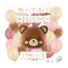Box balonowy WITAJ W DOMU +IMIĘ - miś głowa + balony różowe