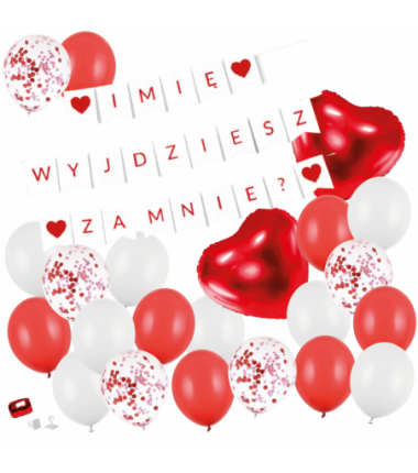 Zestaw *IMIĘ* WYJDZIESZ ZA MNIE ? - czerwony - 23 sztuki