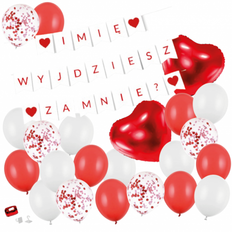 Zestaw *IMIĘ* WYJDZIESZ ZA MNIE ? - czerwony - 23 sztuki