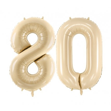 Balony foliowe Cyfra 80 - 72 cm - beżowe
