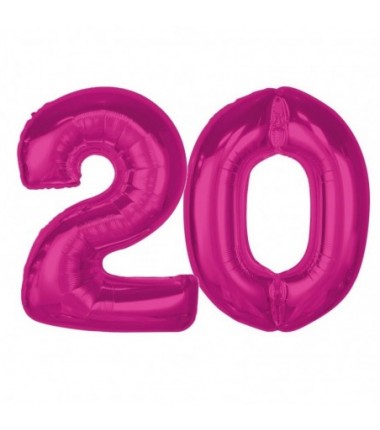 Balony foliowe Cyfra 20 - 92 cm SMART - różowe