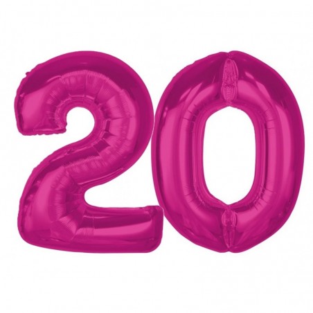 Balony foliowe Cyfra 20 - 92 cm SMART - różowe