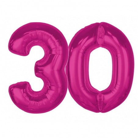 Balony foliowe Cyfra 30 - 92 cm SMART - różowe
