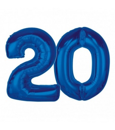Balony foliowe Cyfra 20 - 92 cm SMART - niebieskie