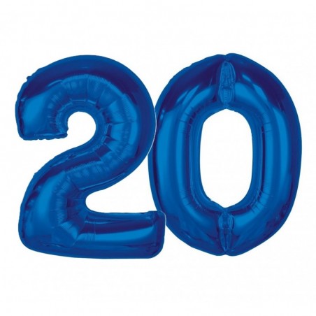 Balony foliowe Cyfra 20 - 92 cm SMART - niebieskie