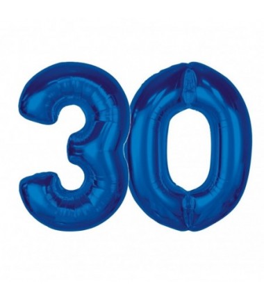 Balony foliowe Cyfra 30 - 92 cm SMART - niebieskie